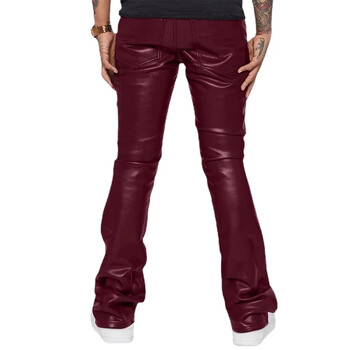 New Men Small Elastic Imitation Leather Pants Fashion Home High Street Bar KTV Casual Παντελόνι