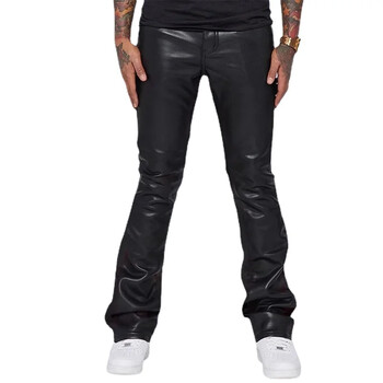 New Men Small Elastic Imitation Leather Pants Fashion Home High Street Bar KTV Casual Παντελόνι