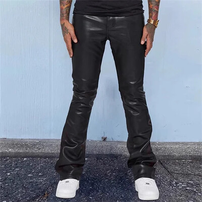 New Men Small Elastic Imitation Leather Pants Fashion Home High Street Bar KTV Casual Παντελόνι