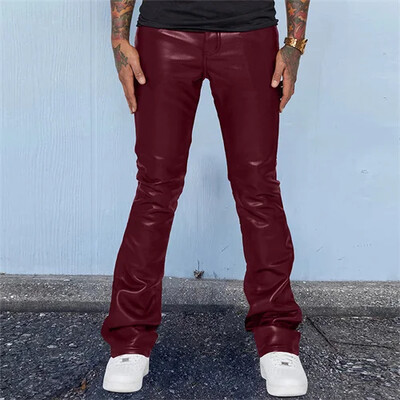 New Men Small Elastic Imitation Leather Pants Fashion Home High Street Bar KTV Casual Παντελόνι
