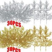 30/5vnt Kalėdų blizgučiai aukso sidabro lapai Kalėdų eglutės papuošimas pakabukas Dirbtiniai augalai Pušies šakelės Namų Naujųjų metų papuošalas