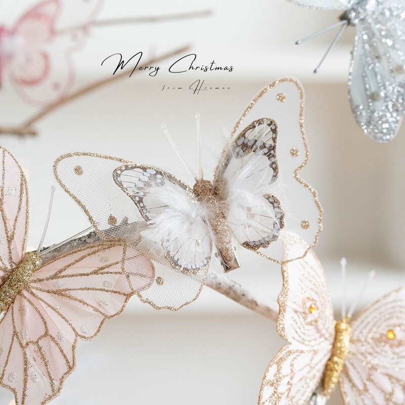 3/6 DB csillogó géz pillangó szimuláció pillangó klipek karácsonyfadísz karácsonyi pillangó karácsonyi otthoni dekoráció
