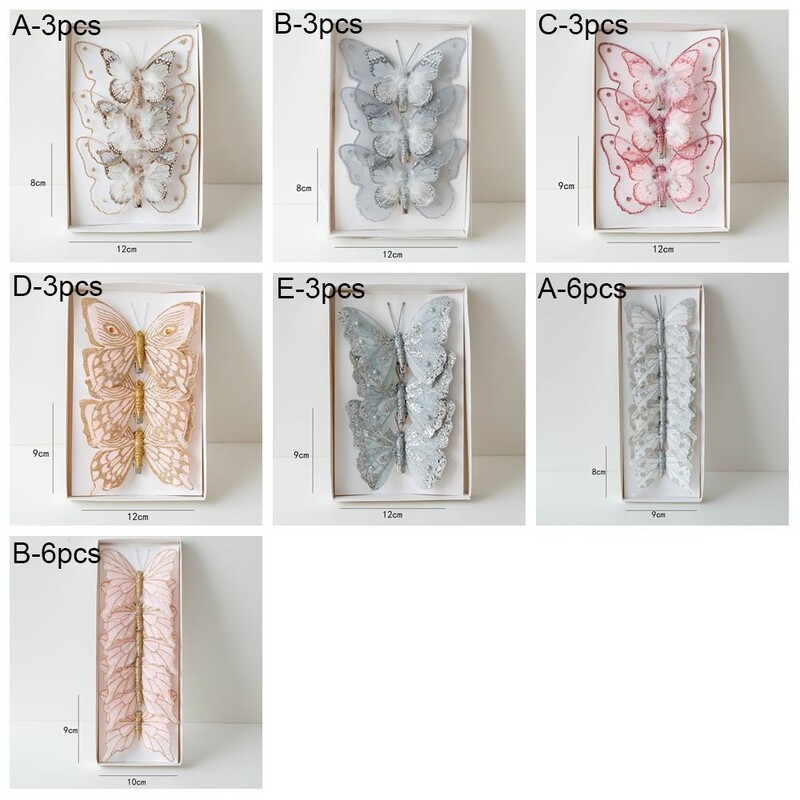 3/6 DB csillogó géz pillangó szimuláció pillangó klipek karácsonyfadísz karácsonyi pillangó karácsonyi otthoni dekoráció