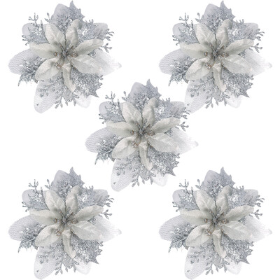 5/10 τμχ Χριστουγεννιάτικα λουλούδια Glitter κόκκινο χρυσό Poinsettia Flower Head Στολίδι Χριστουγεννιάτικου Δέντρου 2024 Χριστουγεννιάτικη διακόσμηση για το νέο έτος