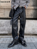Mauroicardi tavaszi őszi hosszú fekete laza alkalmi puha műbőr egyenes nadrág férfi menő uniszex ruházat koreai divat 2022