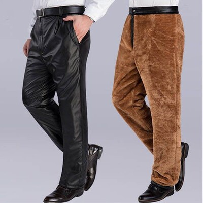 Férfi nadrágok divat férfi műbőr fekete motorozás tél vízálló szálcsiszolt vastag meleg szélálló öreg férfi nadrág