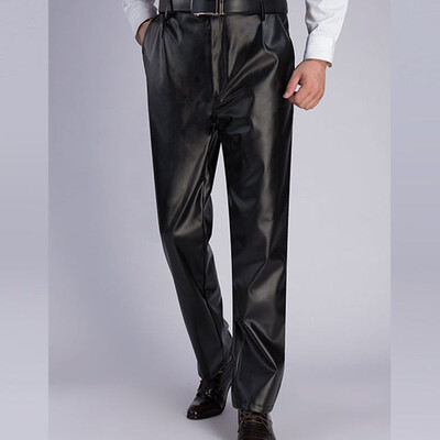 Férfi nadrágok divat férfi műbőr fekete motorozás tél vízálló szálcsiszolt vastag meleg szélálló öreg férfi nadrág