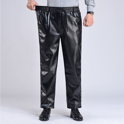 Férfi nadrágok divat férfi műbőr fekete motorozás tél vízálló szálcsiszolt vastag meleg szélálló öreg férfi nadrág