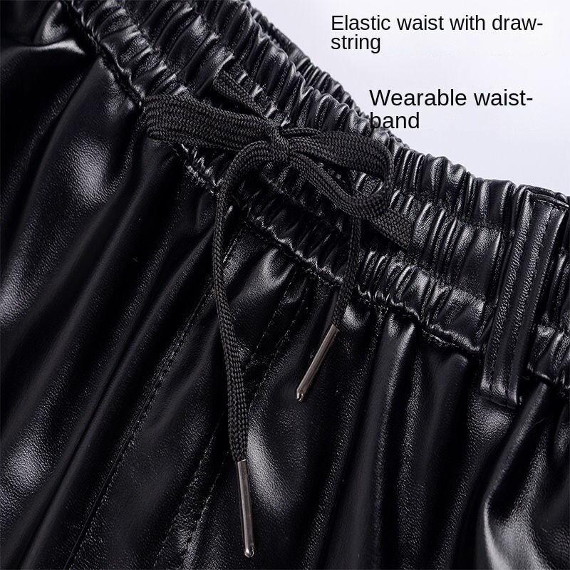 Férfi nadrágok divat férfi műbőr fekete motorozás tél vízálló szálcsiszolt vastag meleg szélálló öreg férfi nadrág