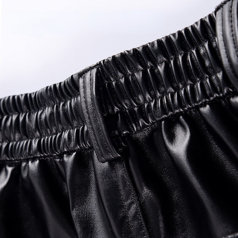 Férfi nadrágok divat férfi műbőr fekete motorozás tél vízálló szálcsiszolt vastag meleg szélálló öreg férfi nadrág