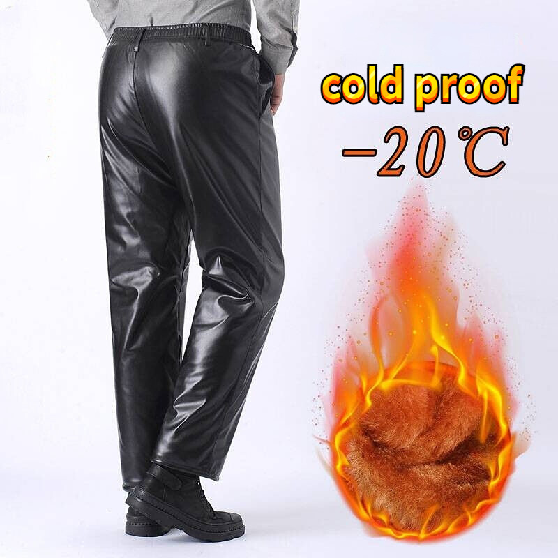 Férfi nadrágok divat férfi műbőr fekete motorozás tél vízálló szálcsiszolt vastag meleg szélálló öreg férfi nadrág