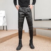 Naujos Skinny Biker odinės vyriškos kelnės Naujos dirbtinės odos dviratininkų kelnės, skirtos vyriškoms kelnių klubo dėvėjimui