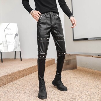 Νέα άφιξη Skinny Biker Δερμάτινο Ανδρικό Παντελόνι Νέο Faux Leather Biker Παντελόνι για Αντρικό Παντελόνι Stage Club