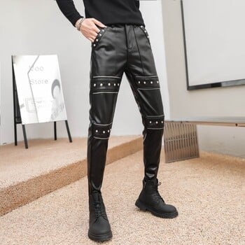 Νέα άφιξη Skinny Biker Δερμάτινο Ανδρικό Παντελόνι Νέο Faux Leather Biker Παντελόνι για Αντρικό Παντελόνι Stage Club