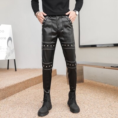 Naujos Skinny Biker odinės vyriškos kelnės Naujos dirbtinės odos dviratininkų kelnės, skirtos vyriškoms kelnių klubo dėvėjimui