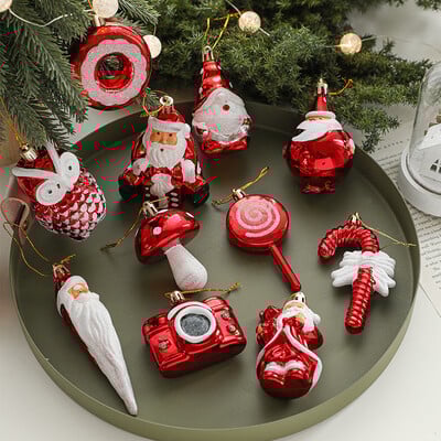2025. gada Ziemassvētku eglītes kulons, sarkans konfektes, Ziemassvētku balle, piekārti rotājumi, Ziemassvētku vecīša Jaungada Navidad piederumi ballītes mājas dekorēšana