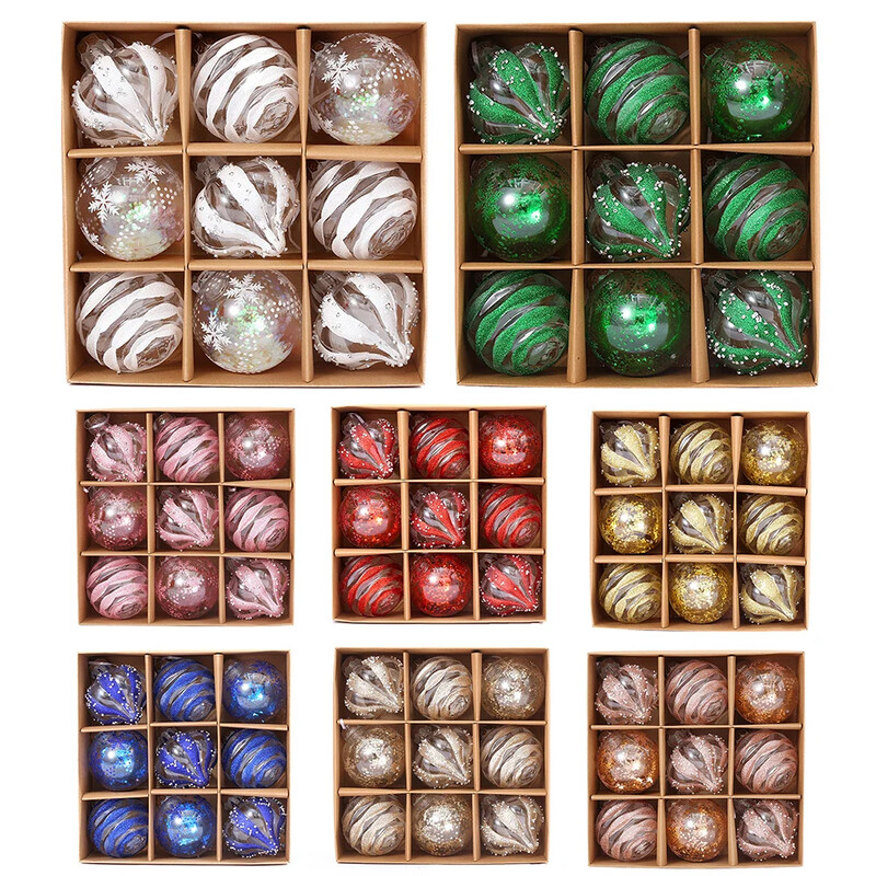 1 doboz 9db karácsonyi bálok díszek karácsonyfa parti dekoráció 8 cm újévi díszek golyó kézzel festett karácsonyi bál