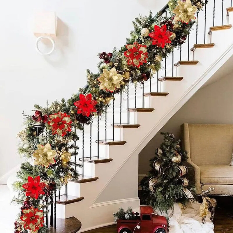 5 db csillogó karácsonyi virágok karácsonyi fadíszek karácsonyi dekorációk otthonra 2024 Navidad Noel Natal Ajándékok újévre 2025