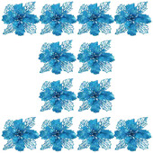 Ziemassvētku rotājumi dobu ziedu koka kulonu simulācijas ziedi puansetijas mirdzoši ornamenti zili