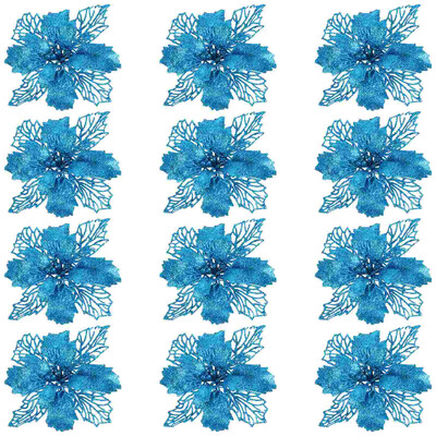 Ziemassvētku rotājumi dobu ziedu koka kulonu simulācijas ziedi puansetijas mirdzoši ornamenti zili