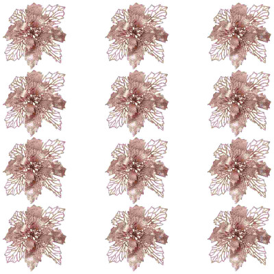 Ziemassvētku rotājumi dobu ziedu koka kulonu simulācijas ziedi puansetijas mirdzoši ornamenti zili