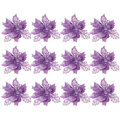 Ziemassvētku rotājumi dobu ziedu koka kulonu simulācijas ziedi puansetijas mirdzoši ornamenti zili