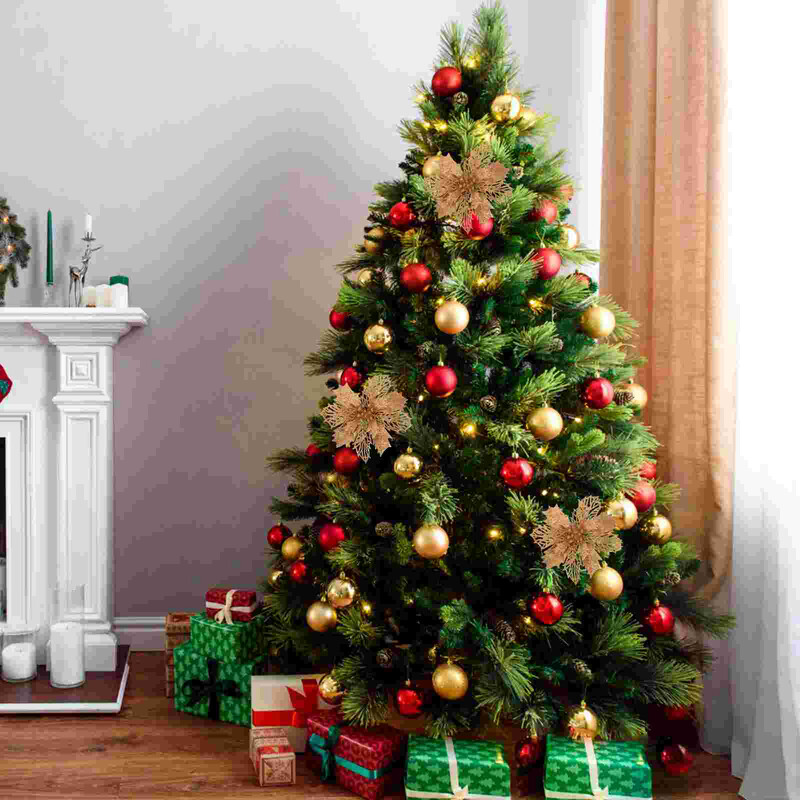 Ziemassvētku rotājumi dobu ziedu koka kulonu simulācijas ziedi puansetijas mirdzoši ornamenti zili