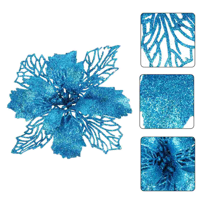 Ziemassvētku rotājumi dobu ziedu koka kulonu simulācijas ziedi puansetijas mirdzoši ornamenti zili