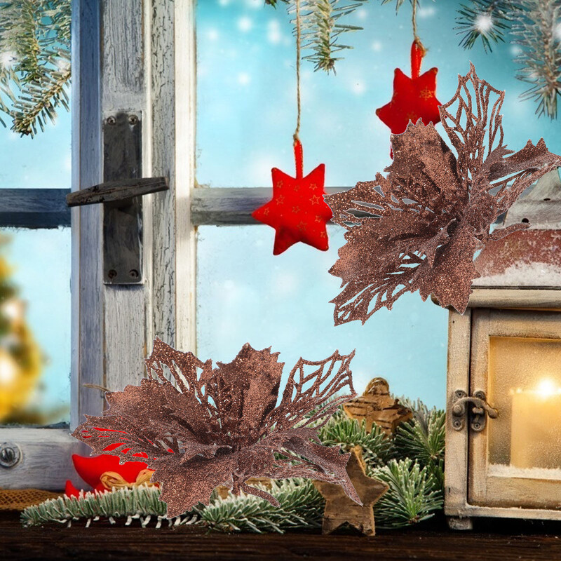 12 gab. Brūni Ziemassvētku rotājumi kokā iekarināms kulons mākslīgi dobi simulācijas ziedi, kafija