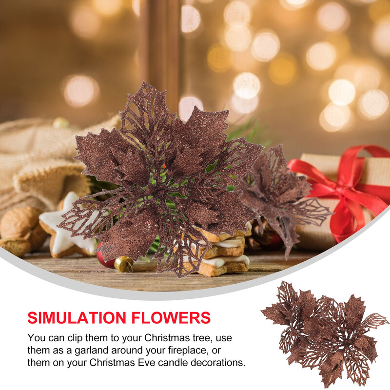 12 gab. Brūni Ziemassvētku rotājumi kokā iekarināms kulons mākslīgi dobi simulācijas ziedi, kafija