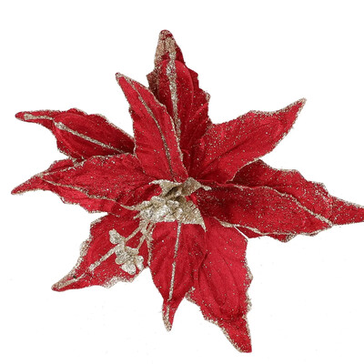 28cm Kalėdų puansetijos blizgančios gėlės kabantys Kalėdų vakarėlio eglutės papuošalai Kalėdų vakarėlio eglutės papuošimai