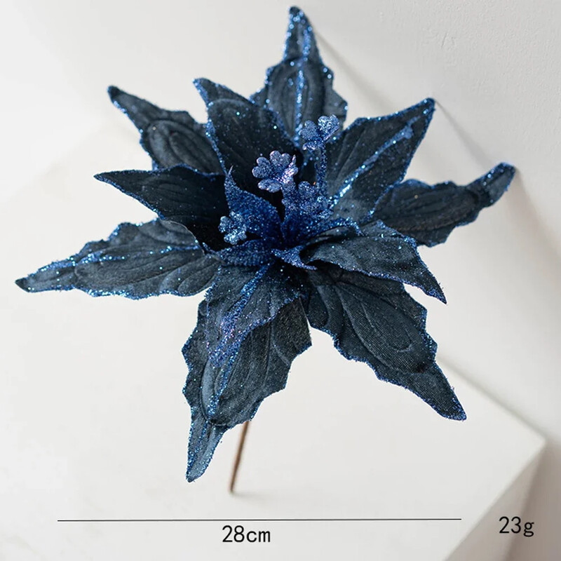 28cm Kalėdų puansetijos blizgančios gėlės kabantys Kalėdų vakarėlio eglutės papuošalai Kalėdų vakarėlio eglutės papuošimai