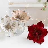 Χριστουγεννιάτικα λουλούδια Glitter Artificial Poinsettia Flower Χριστουγεννιάτικο στολίδι DIY στεφάνι Χριστουγεννιάτικη διακόσμηση Navidad 2025 Δώρα