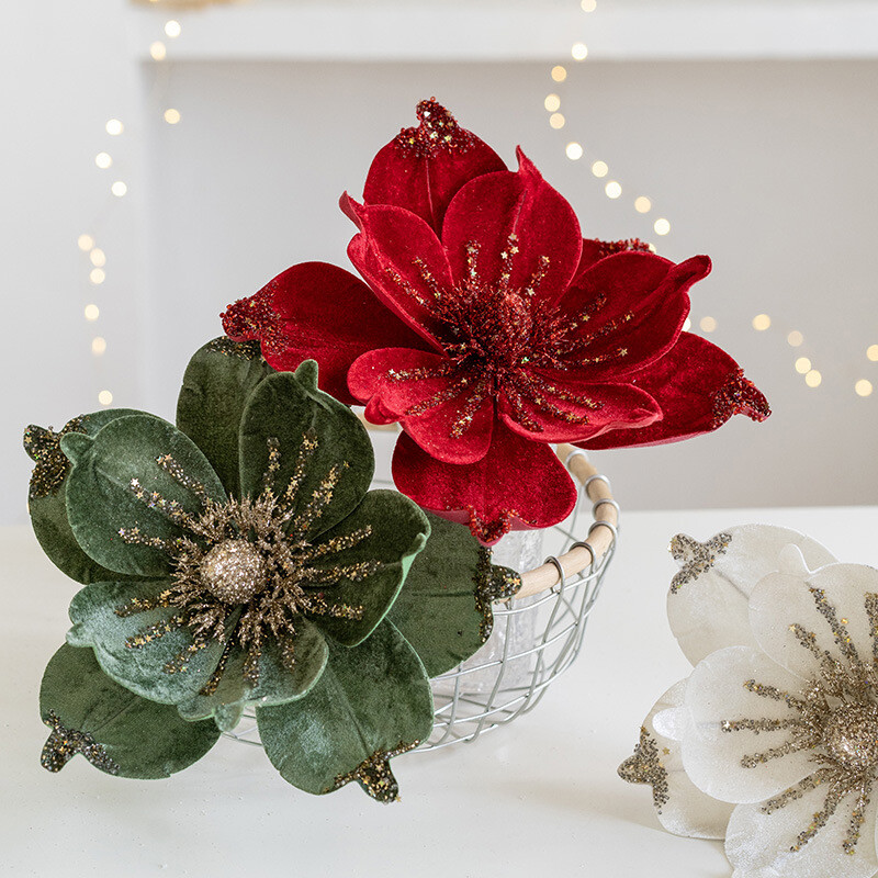 Χριστουγεννιάτικα λουλούδια Glitter Artificial Poinsettia Flower Χριστουγεννιάτικο στολίδι DIY στεφάνι Χριστουγεννιάτικη διακόσμηση Navidad 2025 Δώρα