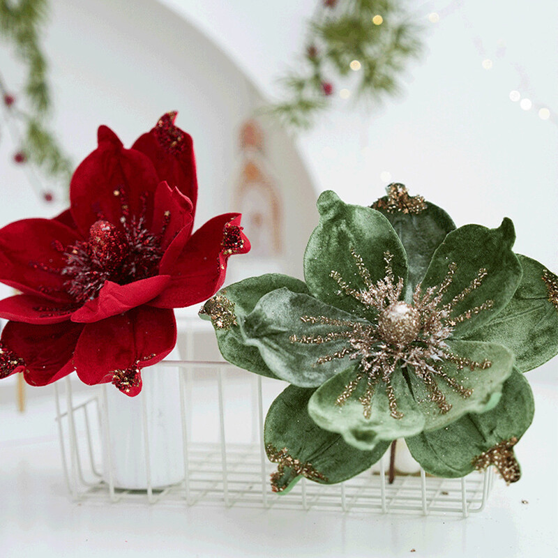 Χριστουγεννιάτικα λουλούδια Glitter Artificial Poinsettia Flower Χριστουγεννιάτικο στολίδι DIY στεφάνι Χριστουγεννιάτικη διακόσμηση Navidad 2025 Δώρα