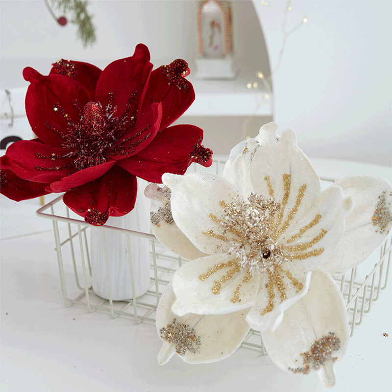 Χριστουγεννιάτικα λουλούδια Glitter Artificial Poinsettia Flower Χριστουγεννιάτικο στολίδι DIY στεφάνι Χριστουγεννιάτικη διακόσμηση Navidad 2025 Δώρα