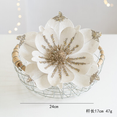 24 cm-es csillogó karácsonyi virágok mesterséges magnólia szövet ragasztó, csillogó karácsonyi fadísz, barkács koszorú Navidad újévi ajándékok
