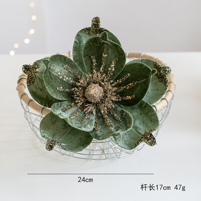 24 cm-es csillogó karácsonyi virágok mesterséges magnólia szövet ragasztó, csillogó karácsonyi fadísz, barkács koszorú Navidad újévi ajándékok