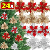 12/24 vnt. aukso pudra Kalėdų gėlė Dirbtinė Kalėdų eglutė kabantis gėlių pakabukas Naujųjų metų Kalėdų vakarėlio namų dekoravimo reikmenys
