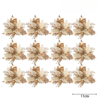 12/24 vnt. aukso pudra Kalėdų gėlė Dirbtinė Kalėdų eglutė kabantis gėlių pakabukas Naujųjų metų Kalėdų vakarėlio namų dekoravimo reikmenys