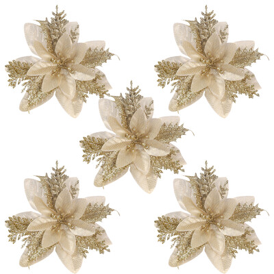 5/10 db 15 cm-es csillogó piros karácsonyi virágok mesterséges Mikulásvirág virágdíszek 2024 karácsonyi dekoráció otthonra, újévre