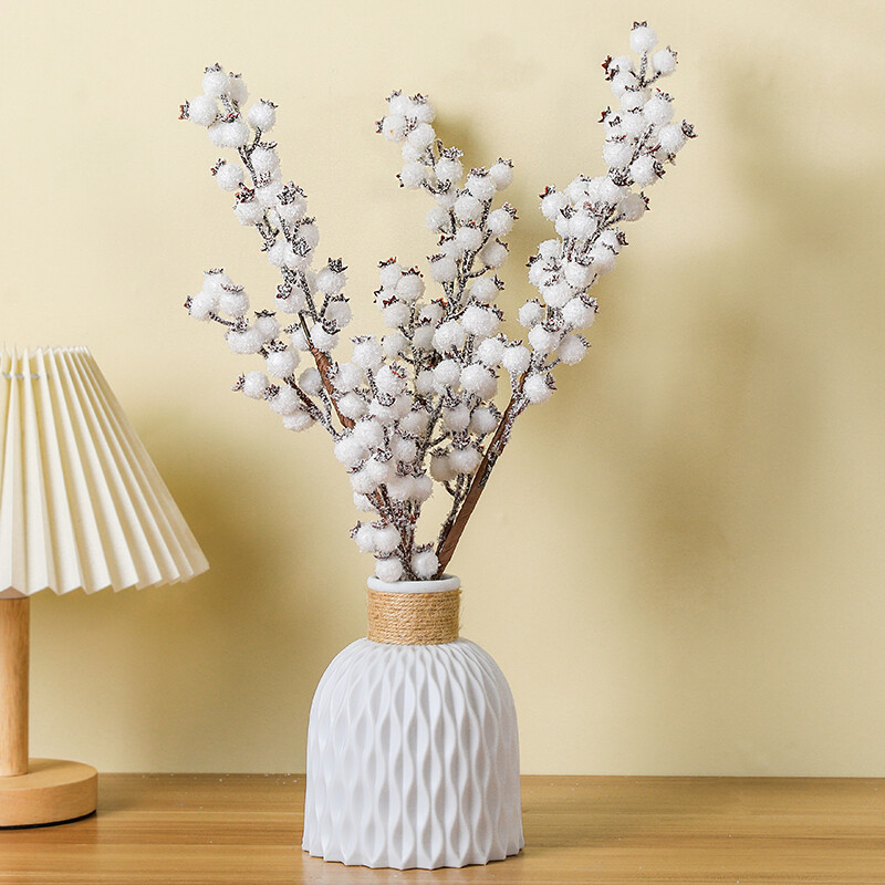 1 vnt. 57 cm Kalėdų baltųjų uogų dirbtinių gėlių šakelės Kalėdų eglutės namų dekoravimas netikras augalas „pasidaryk pats“ gėlių kompozicijos amatai