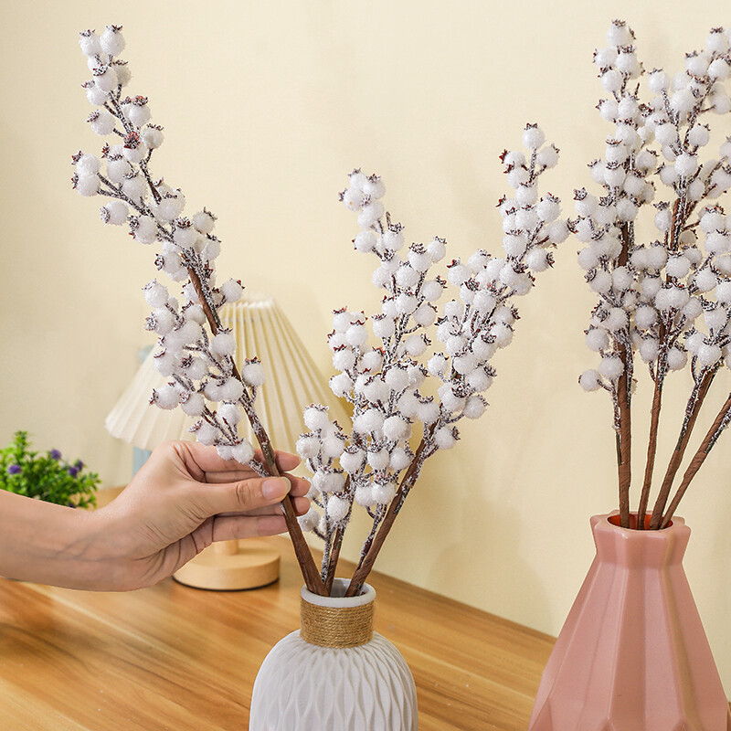 1 vnt. 57 cm Kalėdų baltųjų uogų dirbtinių gėlių šakelės Kalėdų eglutės namų dekoravimas netikras augalas „pasidaryk pats“ gėlių kompozicijos amatai