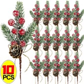 10/2 ΤΕΜ. Τεχνητά κλαδιά από κόκκινα μούρα Χριστουγεννιάτικες επιλογές Σπρέι τεχνητά κουκουνάρια Holly Stem Craft Χριστουγεννιάτικα διακοσμητικά Navidad