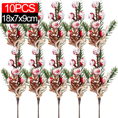 10/2 ΤΕΜ. Τεχνητά κλαδιά από κόκκινα μούρα Χριστουγεννιάτικες επιλογές Σπρέι τεχνητά κουκουνάρια Holly Stem Craft Χριστουγεννιάτικα διακοσμητικά Navidad