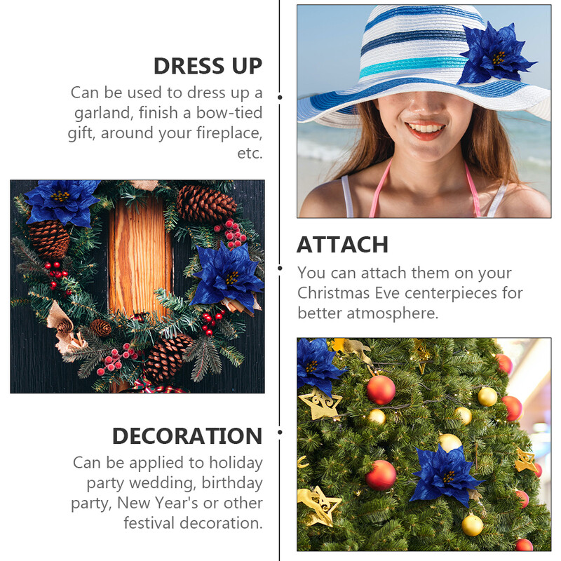 12 db Karácsonyfadíszek Füzér Művirágok Díszek Hamis dekoratív karácsonyi kiegészítők Kék