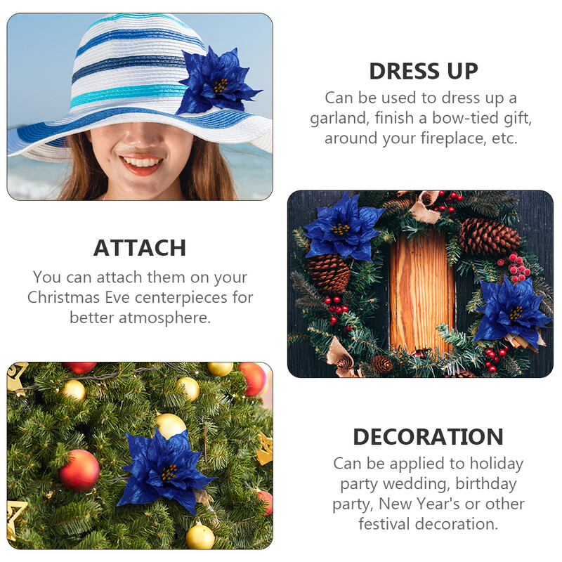 12 db Karácsonyfadíszek Füzér Művirágok Díszek Hamis dekoratív karácsonyi kiegészítők Kék