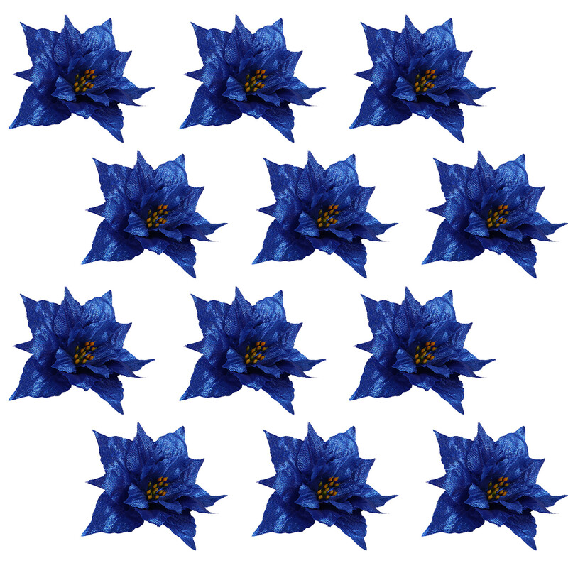 12 db Karácsonyfadíszek Füzér Művirágok Díszek Hamis dekoratív karácsonyi kiegészítők Kék