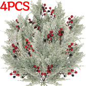 4/1 ΤΕΜ. Τεχνητά κλαδιά πεύκου Χριστουγεννιάτικα κόκκινα μούρα στελέχη για χριστουγεννιάτικα στολίδια με στεφάνι DIY Χριστουγεννιάτικη διακόσμηση για το σπίτι