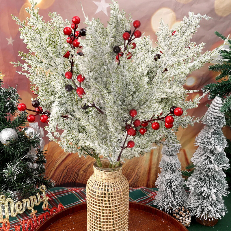 4/1 ΤΕΜ. Τεχνητά κλαδιά πεύκου Χριστουγεννιάτικα κόκκινα μούρα στελέχη για χριστουγεννιάτικα στολίδια με στεφάνι DIY Χριστουγεννιάτικη διακόσμηση για το σπίτι